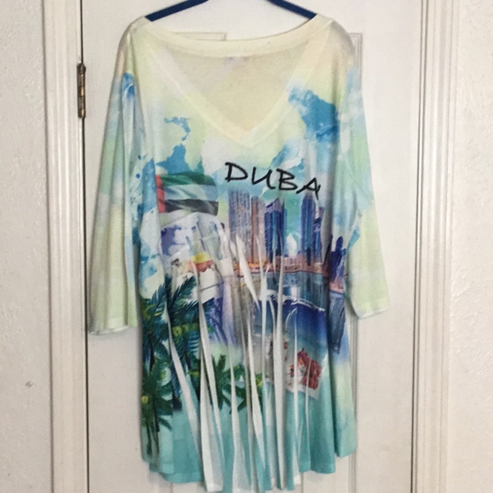 NWOT ONE WORLD Cream DUBAI V-Neck High Low Tunic Top - Picture 6 of 16